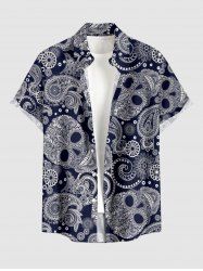 Plus Size Paisley Floral Skull Print Buttons Pocket Hawaii Shirt For Men - Bleu profond 2XL