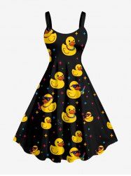 Plus Size Ducks Colorful Star Print Hawaii Tank Dress - Noir M