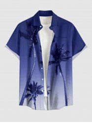 Plus Size Coconut Tree Ombre Sky Print Hawaii Button Pocket Shirt For Men -  