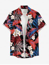 Tropical Leaf Flower Print Hawaii Button Pocket Shirt For Men - Rouge Cerise XL