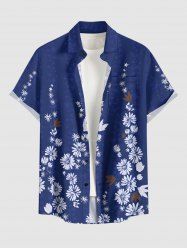 Flower Print Hawaii Button Pocket Shirt For Men - Bleu 4XL