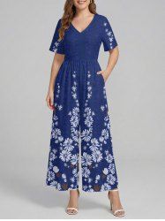 Flower Print Hawaii Wide Leg Jumpsuit -  