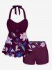 Flower Leaf Print Shirt Swimsuit Matching Hawaii Beach Outfit For Couples -  