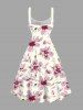 Plus Size Flowers Leaf Print Lace Up Panel Hawaii Tank Dress - Rose  4X