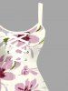 Plus Size Flowers Leaf Print Lace Up Panel Hawaii Tank Dress - Rose  4X