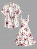 Plus Size Flowers Leaf Print Lace Up Panel Hawaii Tank Dress - Rose  4X