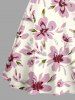 Plus Size Flowers Leaf Print Lace Up Panel Hawaii Tank Dress - Rose  4X