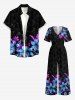 Flower Leaf Print Hawaii Wide Leg Jumpsuit - Noir S