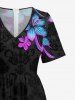 Flower Leaf Print Hawaii Wide Leg Jumpsuit - Noir S