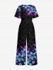 Flower Leaf Print Hawaii Wide Leg Jumpsuit - Noir S