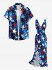 Patriotic American Flag Print Ruffles Split Dress -  