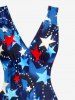 Patriotic American Flag Print Ruffles Split Dress -  