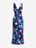 Patriotic American Flag Print Ruffles Split Dress -  
