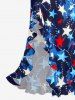 Patriotic American Flag Print Ruffles Split Dress -  