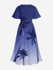 Coconut Tree Ombre Sky Print Hawaii Split Pocket A Line Midi Dress - Bleu S