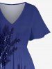 Coconut Tree Ombre Sky Print Hawaii Split Pocket A Line Midi Dress - Bleu S