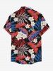 Tropical Leaf Flower Print Hawaii Button Pocket Shirt For Men -  