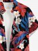 Tropical Leaf Flower Print Hawaii Button Pocket Shirt For Men - Rouge Cerise XL