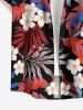 Tropical Leaf Flower Print Hawaii Button Pocket Shirt For Men - Rouge Cerise XL