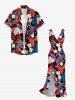 Tropical Leaf Flower Print Hawaii Ruffles Split Dress - Rouge Cerise XXL