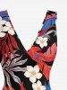 Tropical Leaf Flower Print Hawaii Ruffles Split Dress - Rouge Cerise XXL