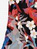Tropical Leaf Flower Print Hawaii Ruffles Split Dress - Rouge Cerise XXL