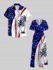 Coconut Tree Curve Patriotic American Flag Print Hawaii Wide Leg Jumpsuit -  