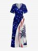 Coconut Tree Curve Patriotic American Flag Print Hawaii Wide Leg Jumpsuit -  