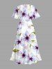 Plus Size Flowers Leaf Print Split Hawaii Midi Dress -  