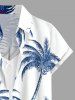 Women Patriotic American Flag Coconut Tree Colorblock Print Buttons Pocket Shirt - Bleu XS