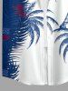 Women Patriotic American Flag Coconut Tree Colorblock Print Buttons Pocket Shirt - Bleu XS