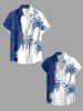 Women Patriotic American Flag Coconut Tree Colorblock Print Buttons Pocket Shirt - Bleu XS