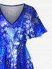 Flowers Leaf Ombre Print Split Hawaii Midi Dress -  