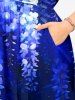 Flowers Leaf Ombre Print Split Hawaii Midi Dress - Bleu 1X