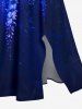 Flowers Leaf Ombre Print Split Hawaii Midi Dress - Bleu 1X