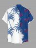 Men's Patriotic American Flag Coconut Tree Colorblock Print Buttons Pocket Shirt -  