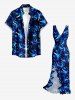 Flowers Print Hawaii Ruffles Split Surplice Dress -  