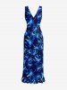 Flowers Print Hawaii Ruffles Split Surplice Dress -  
