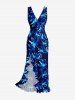 Flowers Print Hawaii Ruffles Split Surplice Dress -  