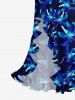 Flowers Print Hawaii Ruffles Split Surplice Dress -  