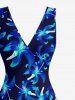 Flowers Print Hawaii Ruffles Split Surplice Dress -  