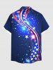 Plus Size Patriotic American Flag Galaxy Print Buttons Pocket Shirt For Men - Bleu profond S