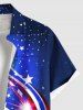 Plus Size Patriotic American Flag Galaxy Print Buttons Pocket Shirt For Men - Bleu profond S