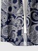 Plus Size Paisley Floral Skull Print Buttons Pocket Hawaii Shirt For Men - Bleu profond 4XL