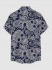 Plus Size Paisley Floral Skull Print Buttons Pocket Hawaii Shirt For Men - Bleu profond 4XL