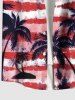 Plus Size Patriotic American Flag Coconut Tree Tie Dye Print Buttons Pocket Shirt For Men - Bleu 2XL