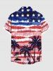 Plus Size Patriotic American Flag Coconut Tree Tie Dye Print Buttons Pocket Shirt For Men - Bleu 4XL
