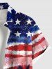 Plus Size Patriotic American Flag Coconut Tree Tie Dye Print Buttons Pocket Shirt For Men - Bleu 4XL