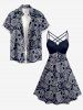 Plus Size Paisley Floral Skull Print Ruched Lattice Crisscross Straps Hawaii Dress - Bleu profond S