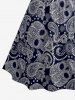 Plus Size Paisley Floral Skull Print Ruched Lattice Crisscross Straps Hawaii Dress - Bleu profond S